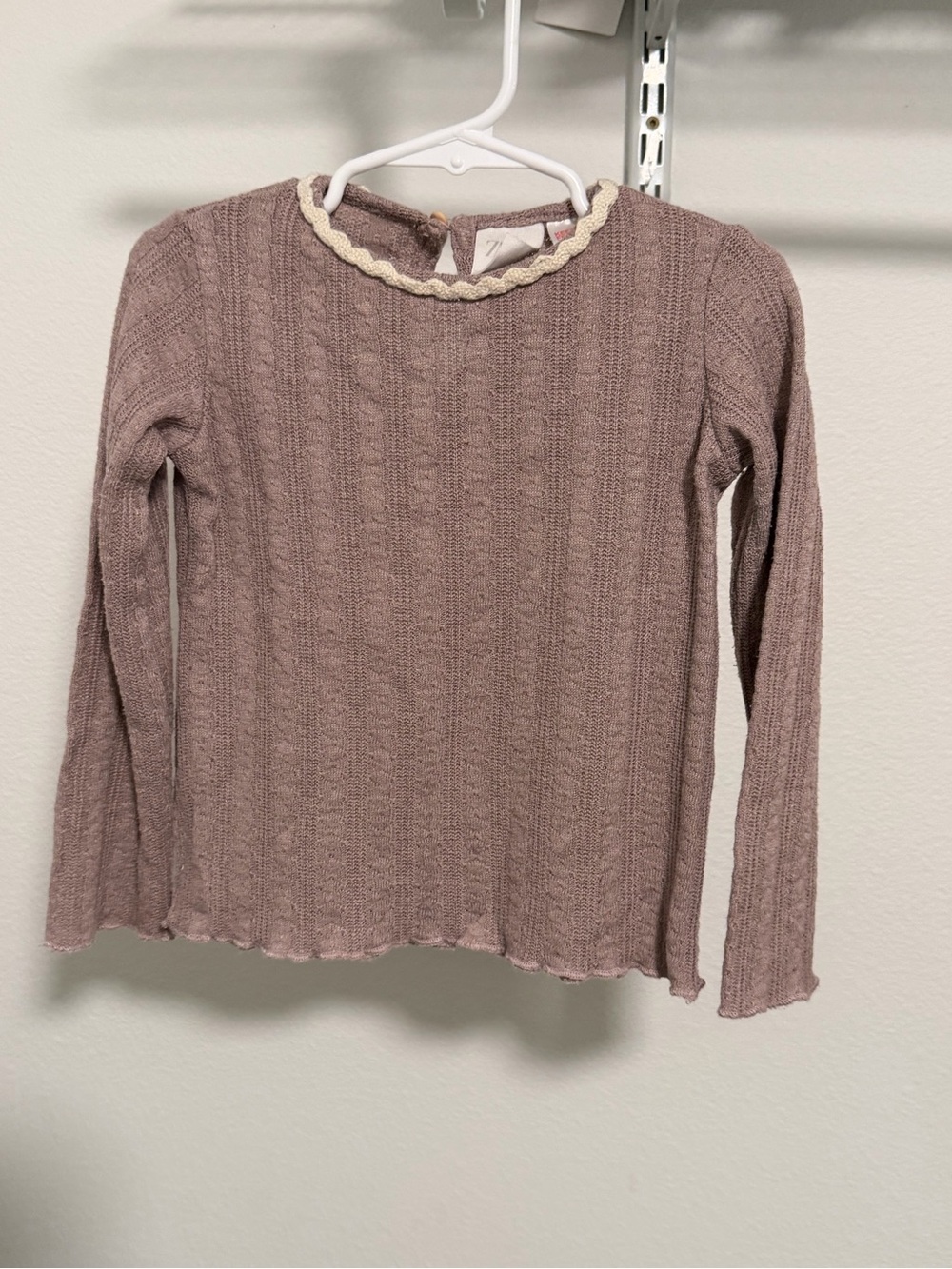 Zara Dusty Mauve Long-Sleeve Knit Top with Cream Braid